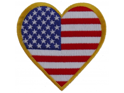 Gold Border Love US Flag Heart Patch | Embroidered Patches