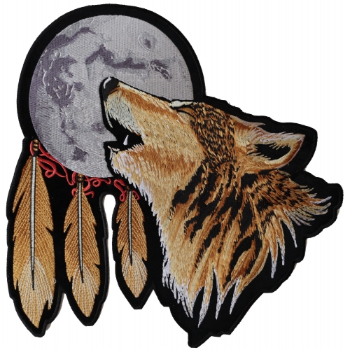 Nature Themed Round Patch Black and White Patch Mountain Patch Wolf Howling at the Moon Patch