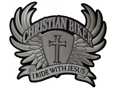 Large Christian Biker Back Patch I Ride With Jesus | Embroidered Biker Patches
