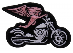 Pink Biker Angel On Motorcycle Patch | Embroidered Biker Patches