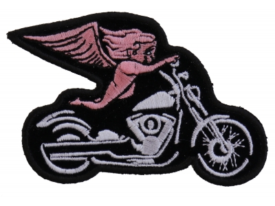 Pink Biker Angel On Motorcycle Patch | Embroidered Biker Patches