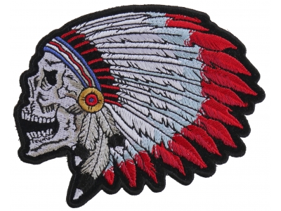 Screaming Indian Skull With Head Dress Small Patch | Skull Patches