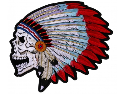 Screaming Skull With Head Dress Indian Large Patch | Embroidered Patches