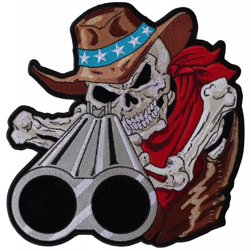 Cowboy Skeleton With Shotgun Embroidered Biker Patch Large FREE SHIP