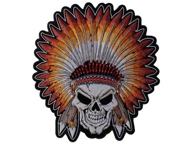 Skull Indian Head Dress Large Back Patch | Embroidered Patches