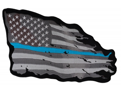 Thin Blue Line American Tattered Flag Large Back Patch
