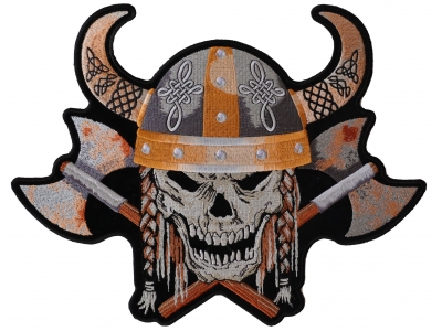 Viking Skull With Axes And Horn Helmet Patch