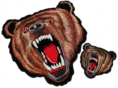 Brown Bear White Teeth Two Piece Patch Set