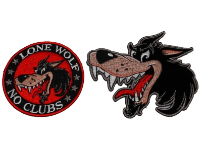 Cartoon Wolf Patch Set For Bikers Lone Wolf No Clubs