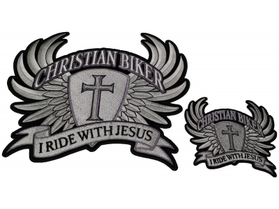Christian Biker Patch Set Large And Small I Ride With Jesus Patches | Embroidered Patches