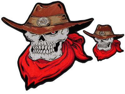 Cowboy Skull Patch Two Piece Set Brown Hat Red Scarf