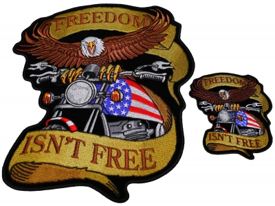 Freedom Isn't Free Two Piece Small And Large Eagle Biker Patch Set