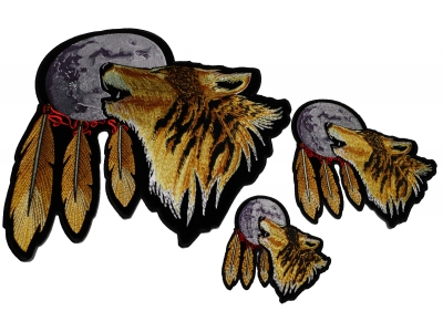 Howling Wolf With Moon 3 Size Patch Set