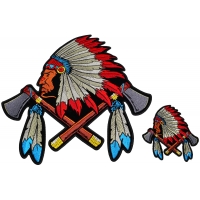 Indian With Axes And Feathers 2 Piece Patch Set