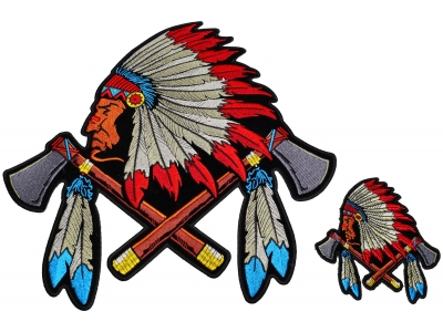 Indian With Axes And Feathers 2 Piece Patch Set