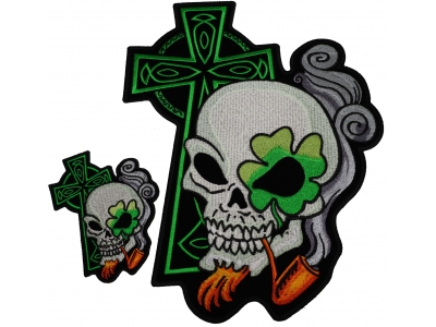 Irish Skulls With Green Cross Small And Large Patch Set
