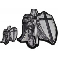 Kneeling Crusader Knight Black And White 2 Piece Patch Set