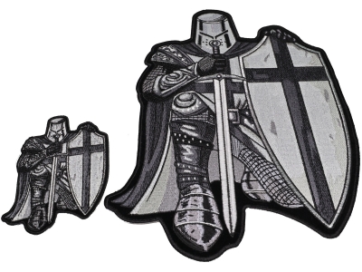 Kneeling Crusader Knight Black And White 2 Piece Patch Set