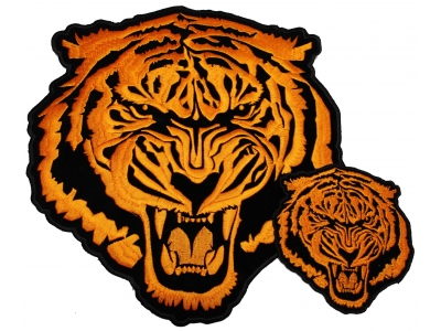 Large Orange Tiger Embroidered Patch Set Small And Large