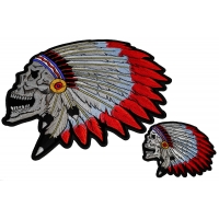 Native Indian Skull Patches With Head Dress Small And Large Set