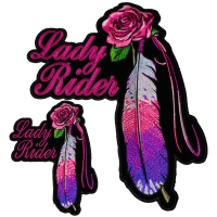 Pink Rose And Feather Lady Rider Patches Small And Large