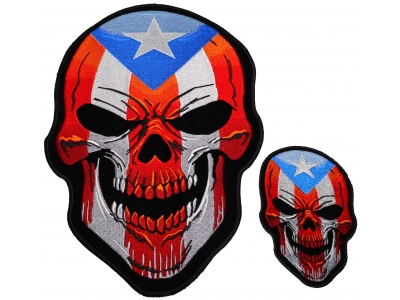 Puerto Rico Flag Skull Small And Large Patch Set