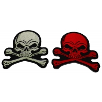 Set of 2 Gray and Red 4 inch Skull Patches