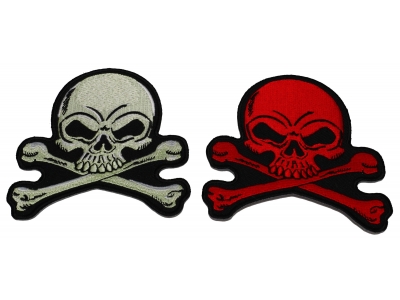 Set of 2 Gray and Red 4 inch Skull Patches