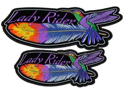 set of 2 Medium and Large Lady Rider Hummingbird Patches