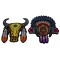 Set of 2 Native Design Wolf and Buffalo Patches with Feathers