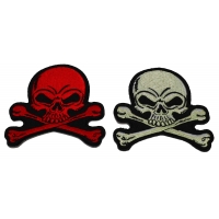 Set of 2 Red and Gray 3 inch Skull Patches