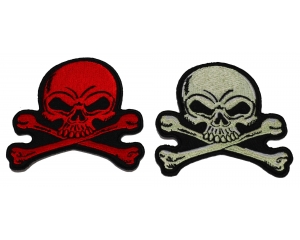 Set of 2 Red and Gray 3 inch Skull Patches