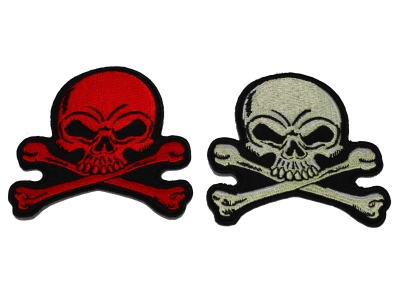 Set of 2 Red and Gray 3 inch Skull Patches