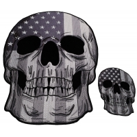 Set of 2, 1 Small and 1 Large American Flag Skull Grayscale Patches