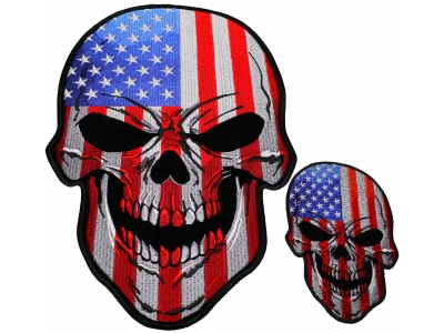 Set of 2 Small and Large American Flag Skull Patches