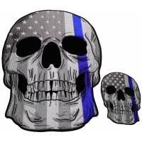 Set of 2 Small and Large Blue Line Police Skull Patches