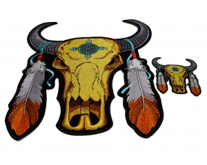 Set of 2 Small and Large Buffalo Skull Patches