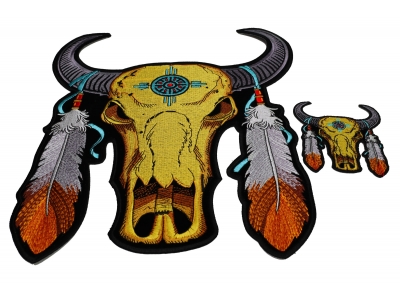 Set of 2 Small and Large Buffalo Skull Patches