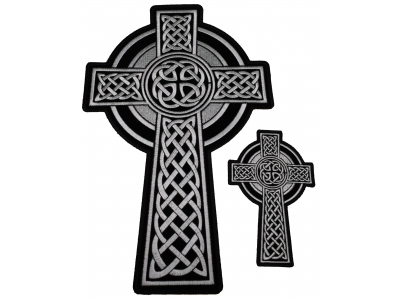 Set of 2, 1 Small and 1 Large Christian Cross Patches with Celtic Design