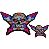 Set of 2 Small and Large Colorful Robot Skull Patches