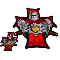 Set of 2 Small and Large Crusader Knight Patches with Holy Grail