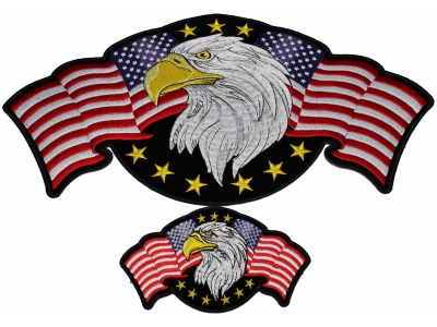 Set of 2 patches - Small and Large Eagle with American Flag Patches