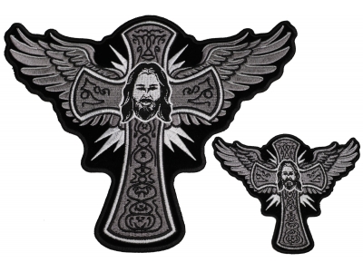 Set of 2 Small and Large Jesus Cross and Wings Patches
