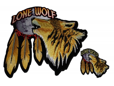 Set of 2, Small and Large Lone Wolf Howling at the Moon Patches
