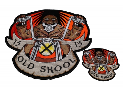 Set of 2 Small and Large Old Skool Chopper Biker Patches