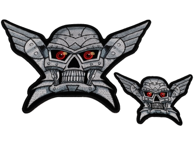 Set of 2 Small and Large Robot Skull Patches