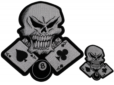 Set of 2 Small and Large Skull and Aces Patches