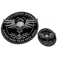 Set of 2 Small and Large Skull Wings Old Skool Biker Patches
