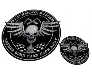 Set of 2 Small and Large Skull Wings Old Skool Biker Patches