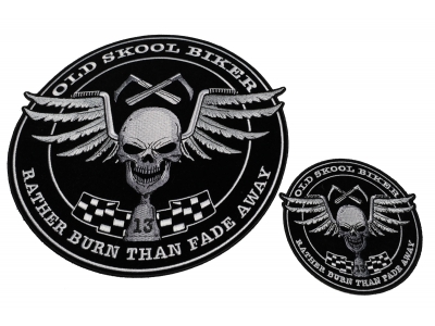 Set of 2 Small and Large Skull Wings Old Skool Biker Patches